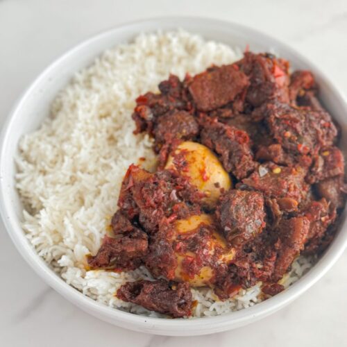 ofada stew with white rice.